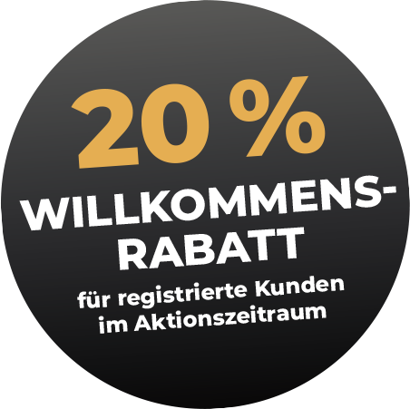 Button 20 % Willkommensrabatt für registrierte Kunden im Aktionszeitraum